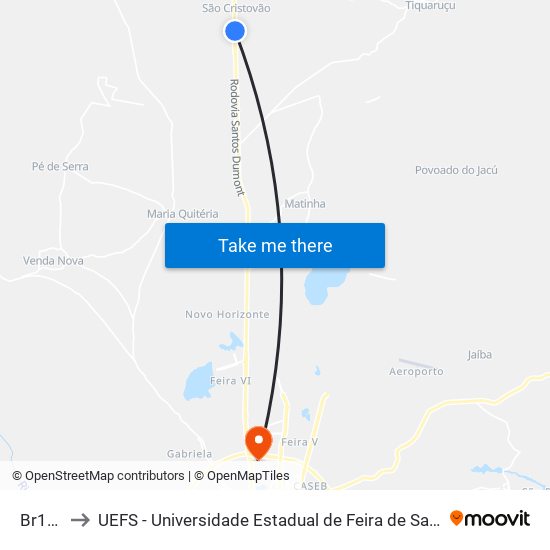 Br116 to UEFS - Universidade Estadual de Feira de Santana map