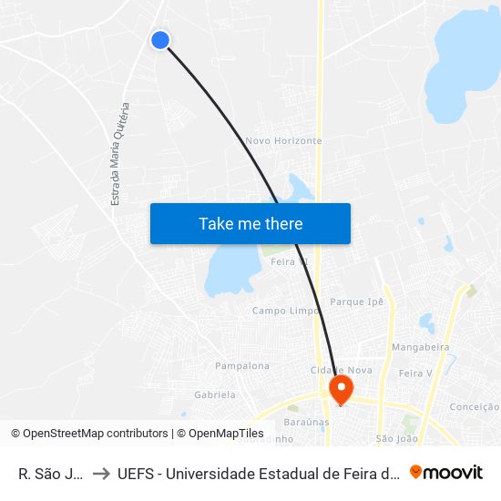 R. São José to UEFS - Universidade Estadual de Feira de Santana map