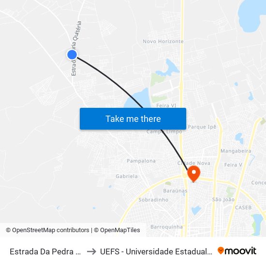 Estrada Da Pedra Ferrada, 3955 to UEFS - Universidade Estadual de Feira de Santana map