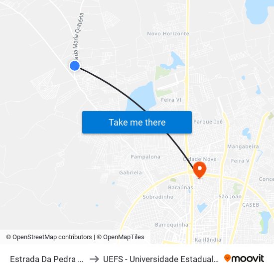 Estrada Da Pedra Ferrada, 4997 to UEFS - Universidade Estadual de Feira de Santana map