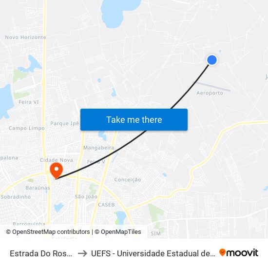 Estrada Do Rosário, 1847 to UEFS - Universidade Estadual de Feira de Santana map