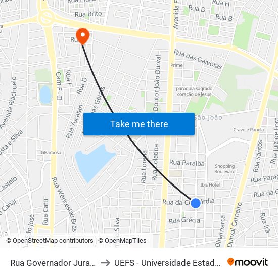 Rua Governador Juraci Magalhães, 451 to UEFS - Universidade Estadual de Feira de Santana map