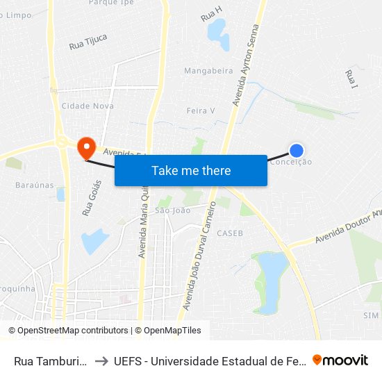 Rua Tamburim, 135 to UEFS - Universidade Estadual de Feira de Santana map