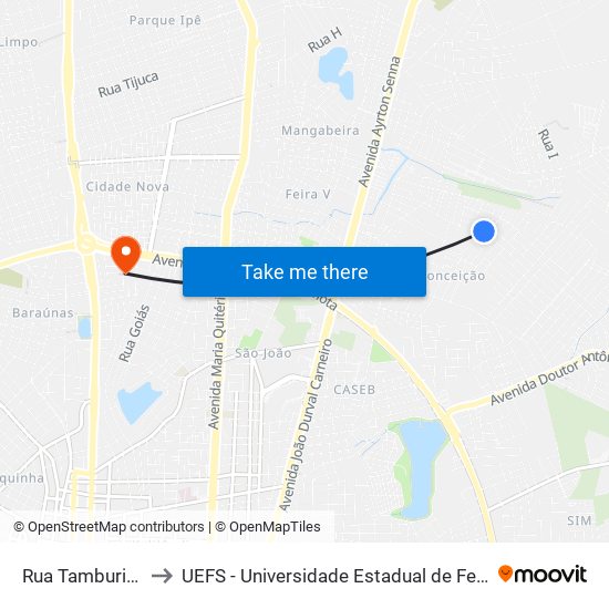 Rua Tamburim, 510 to UEFS - Universidade Estadual de Feira de Santana map
