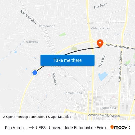 Rua Vamp, 360 to UEFS - Universidade Estadual de Feira de Santana map