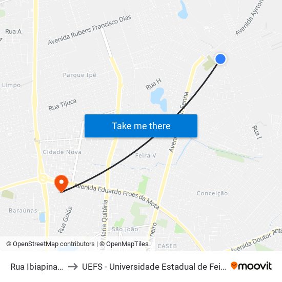 Rua Ibiapina, 1089 to UEFS - Universidade Estadual de Feira de Santana map