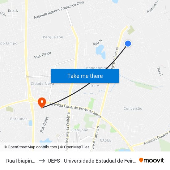 Rua Ibiapina, 797 to UEFS - Universidade Estadual de Feira de Santana map