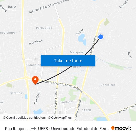 Rua Ibiapina, 237 to UEFS - Universidade Estadual de Feira de Santana map