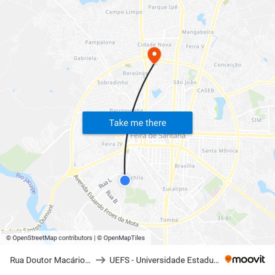 Rua Doutor Macário Cerqueira, 3152 to UEFS - Universidade Estadual de Feira de Santana map