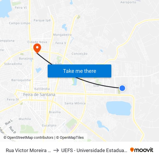 Rua Victor Moreira Do Rosario, 55 to UEFS - Universidade Estadual de Feira de Santana map