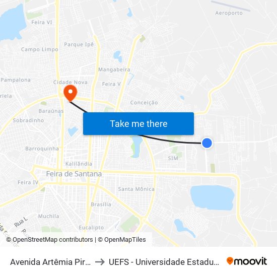 Avenida Artêmia Pires Freitas 1108 to UEFS - Universidade Estadual de Feira de Santana map