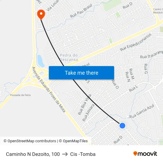 Caminho N Dezoito, 100 to Cis -Tomba map