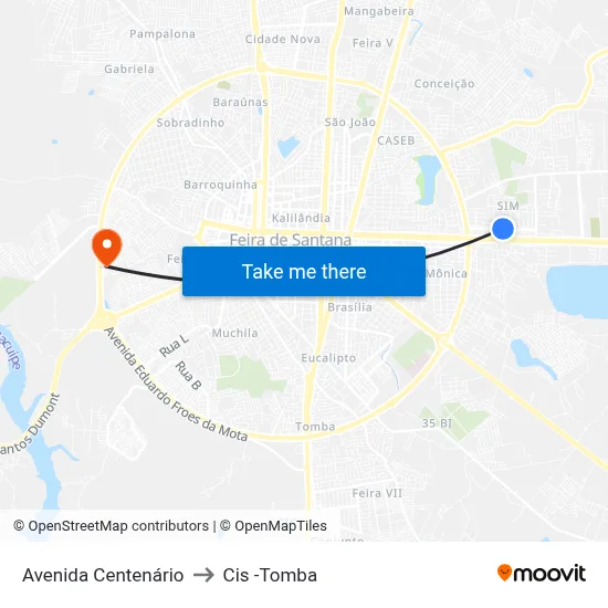 Avenida Centenário to Cis -Tomba map