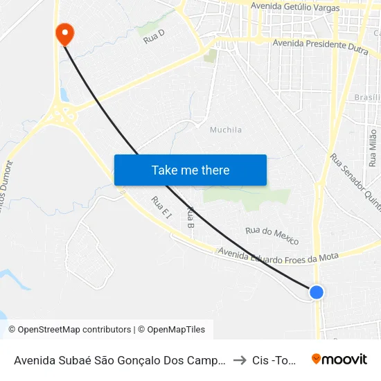 Avenida Subaé São Gonçalo Dos Campos, 47 to Cis -Tomba map