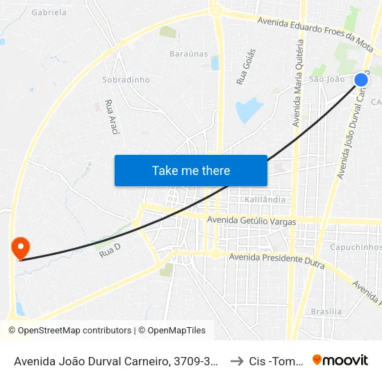 Avenida João Durval Carneiro, 3709-3727 to Cis -Tomba map