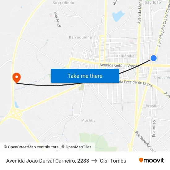Avenida João Durval Carneiro, 2283 to Cis -Tomba map