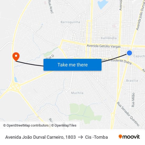 Avenida João Durval Carneiro, 1803 to Cis -Tomba map