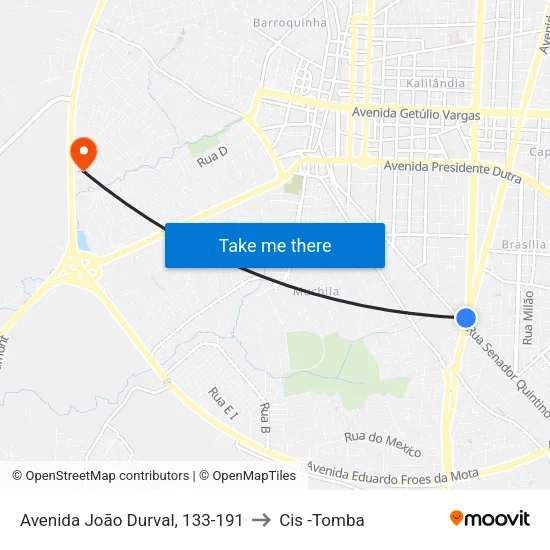 Avenida João Durval, 133-191 to Cis -Tomba map