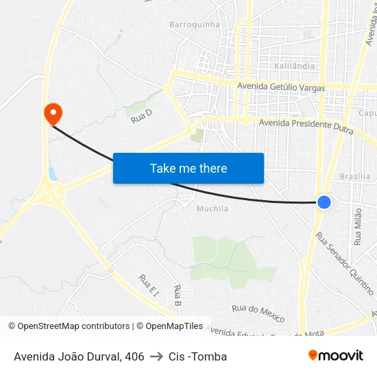 Avenida João Durval, 406 to Cis -Tomba map
