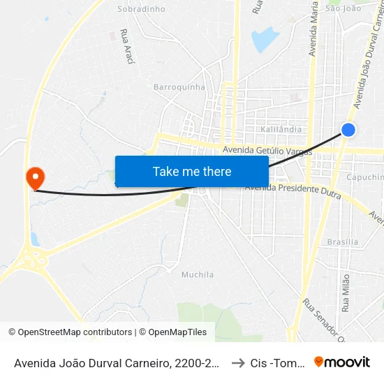Avenida João Durval Carneiro, 2200-2232 to Cis -Tomba map