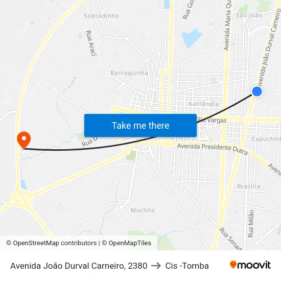 Avenida João Durval Carneiro, 2380 to Cis -Tomba map
