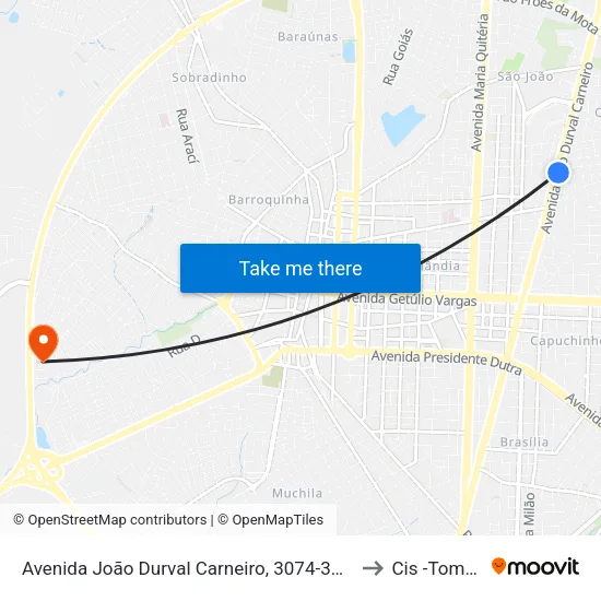 Avenida João Durval Carneiro, 3074-3100 to Cis -Tomba map