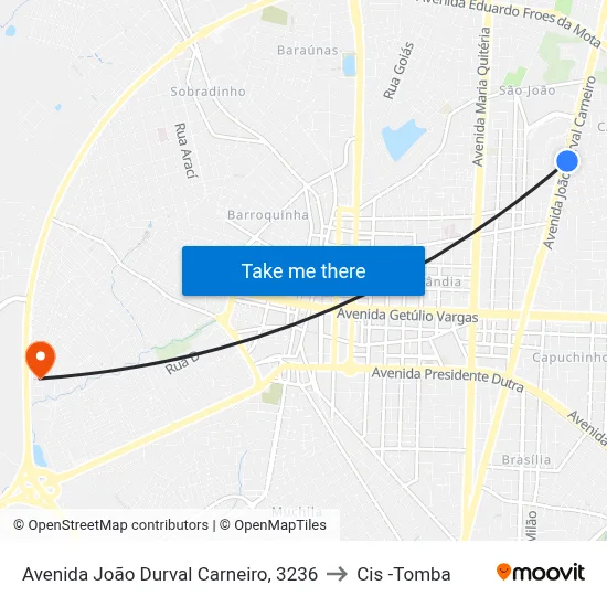 Avenida João Durval Carneiro, 3236 to Cis -Tomba map
