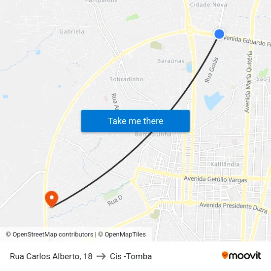 Rua Carlos Alberto, 18 to Cis -Tomba map