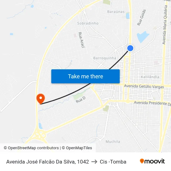 Avenida José Falcão Da Silva, 1042 to Cis -Tomba map