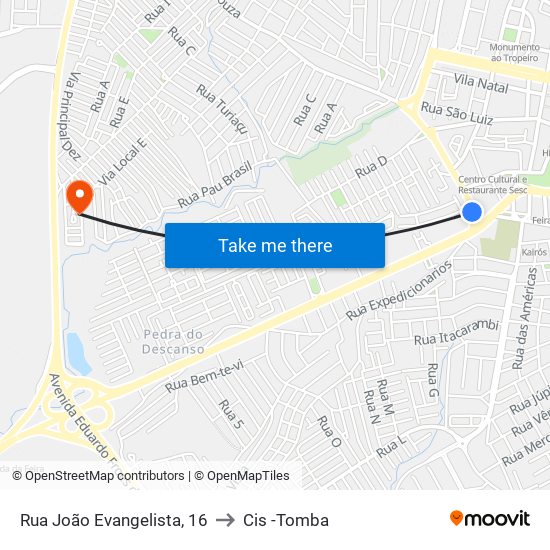 Rua João Evangelista, 16 to Cis -Tomba map