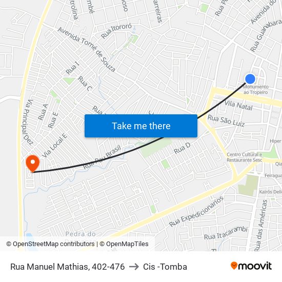 Rua Manuel Mathias, 402-476 to Cis -Tomba map