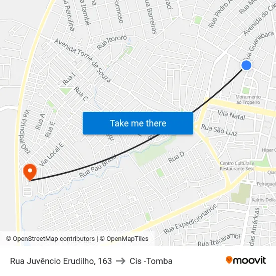 Rua Juvêncio Erudilho, 163 to Cis -Tomba map