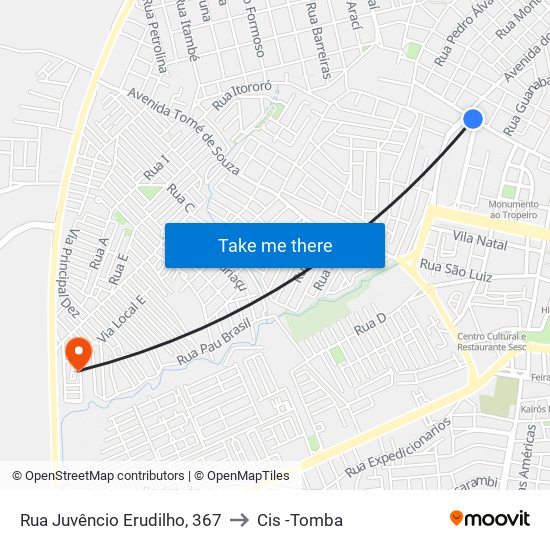 Rua Juvêncio Erudilho, 367 to Cis -Tomba map