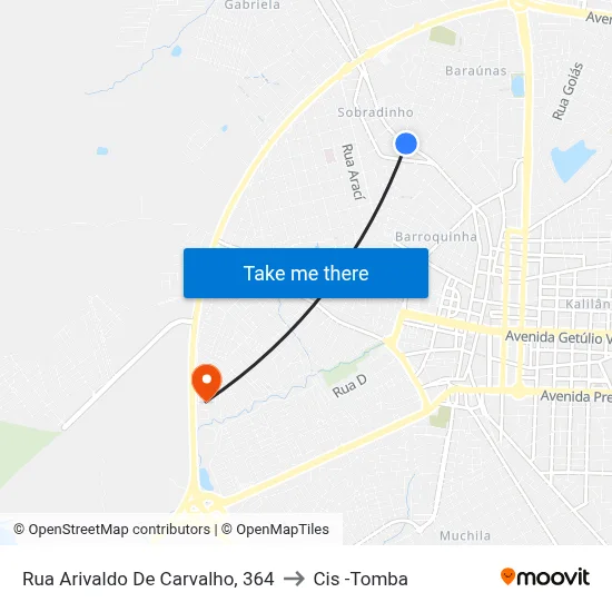 Rua Arivaldo De Carvalho, 364 to Cis -Tomba map
