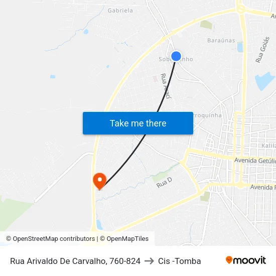 Rua Arivaldo De Carvalho, 760-824 to Cis -Tomba map