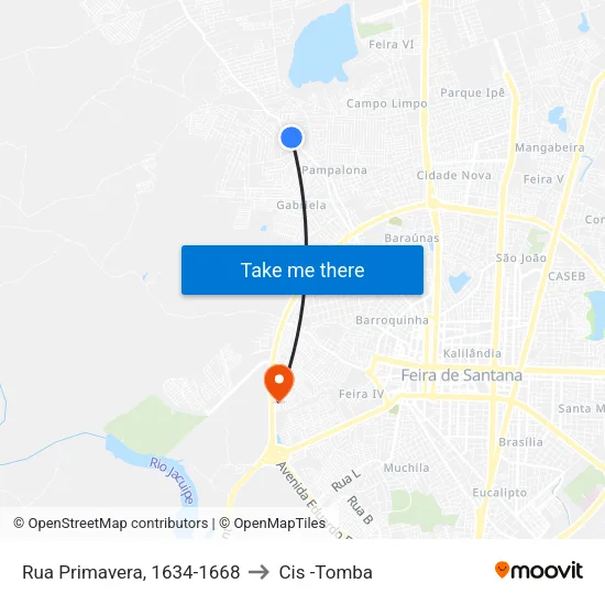 Rua Primavera, 1634-1668 to Cis -Tomba map