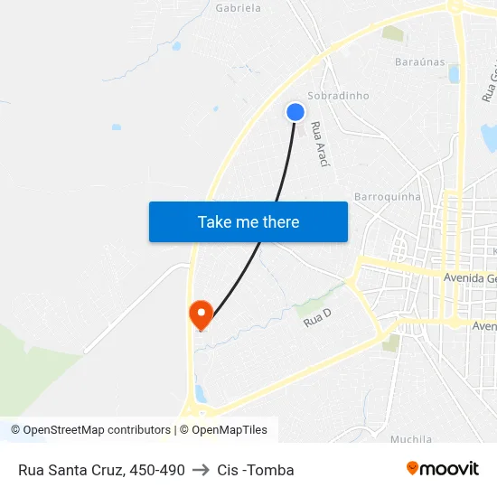 Rua Santa Cruz, 450-490 to Cis -Tomba map