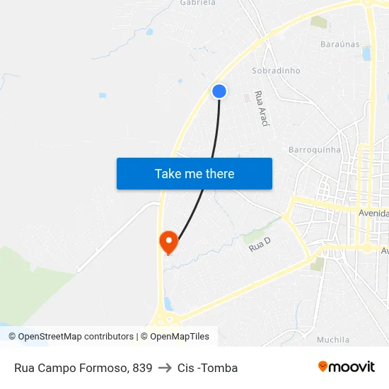 Rua Campo Formoso, 839 to Cis -Tomba map