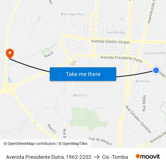 Avenida Presidente Dutra, 1962-2202 to Cis -Tomba map