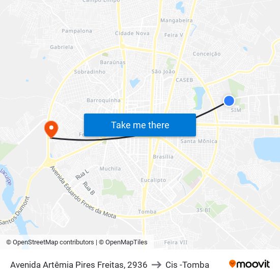 Avenida Artêmia Pires Freitas, 2936 to Cis -Tomba map