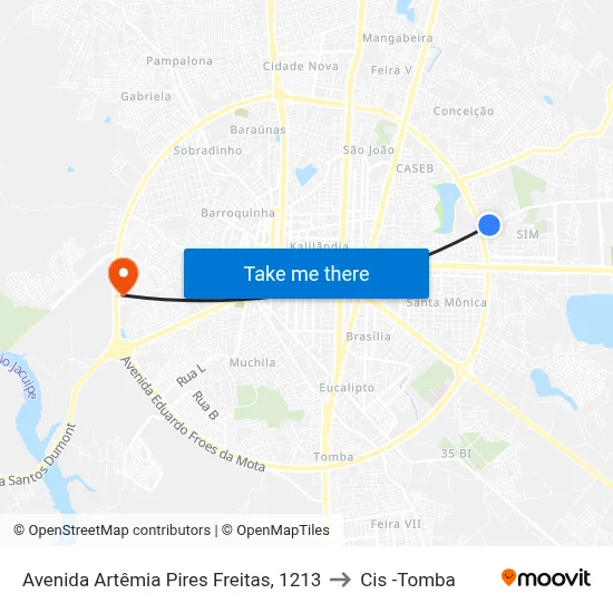 Avenida Artêmia Pires Freitas, 1213 to Cis -Tomba map