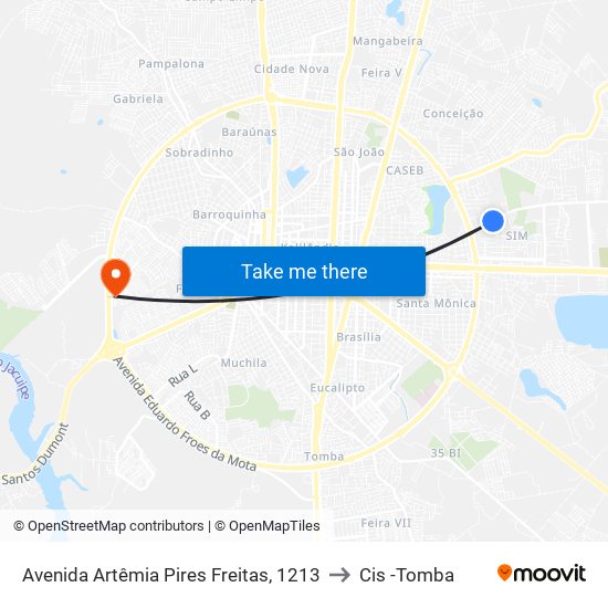 Avenida Artêmia Pires Freitas, 1213 to Cis -Tomba map