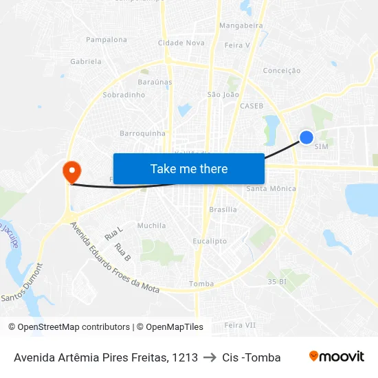 Avenida Artêmia Pires Freitas, 1213 to Cis -Tomba map