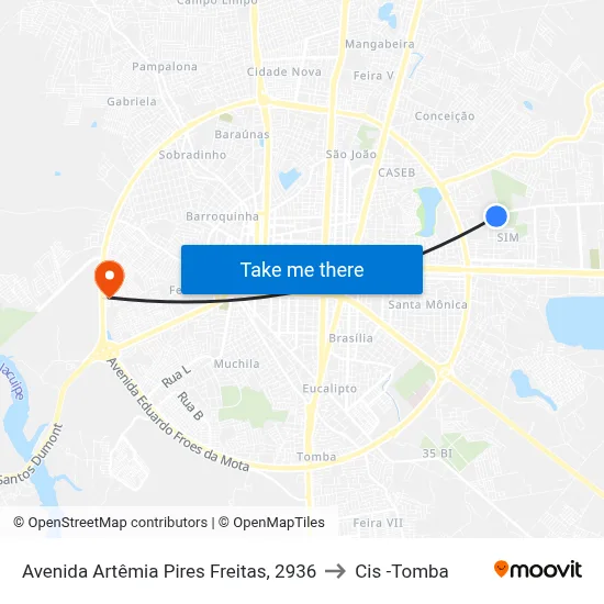 Avenida Artêmia Pires Freitas, 2936 to Cis -Tomba map