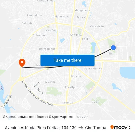 Avenida Artêmia Pires Freitas, 104-130 to Cis -Tomba map