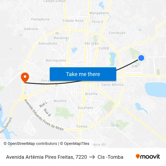 Avenida Artêmia Pires Freitas, 7220 to Cis -Tomba map