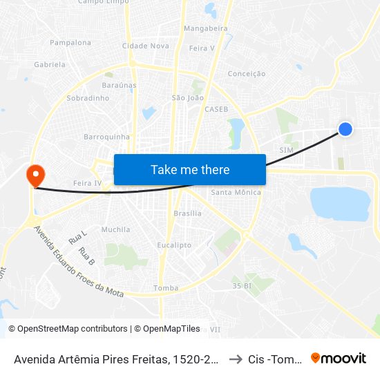 Avenida Artêmia Pires Freitas, 1520-2274 to Cis -Tomba map