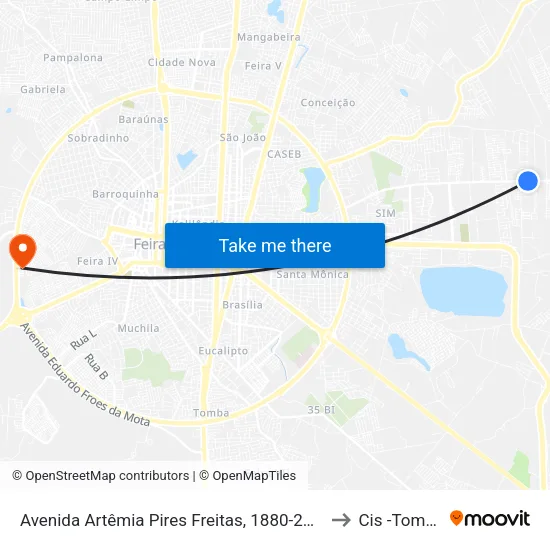 Avenida Artêmia Pires Freitas, 1880-2090 to Cis -Tomba map