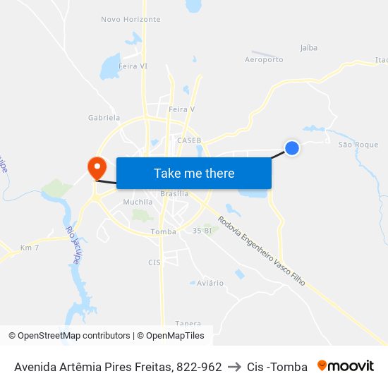 Avenida Artêmia Pires Freitas, 822-962 to Cis -Tomba map