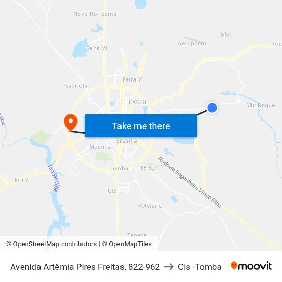 Avenida Artêmia Pires Freitas, 822-962 to Cis -Tomba map